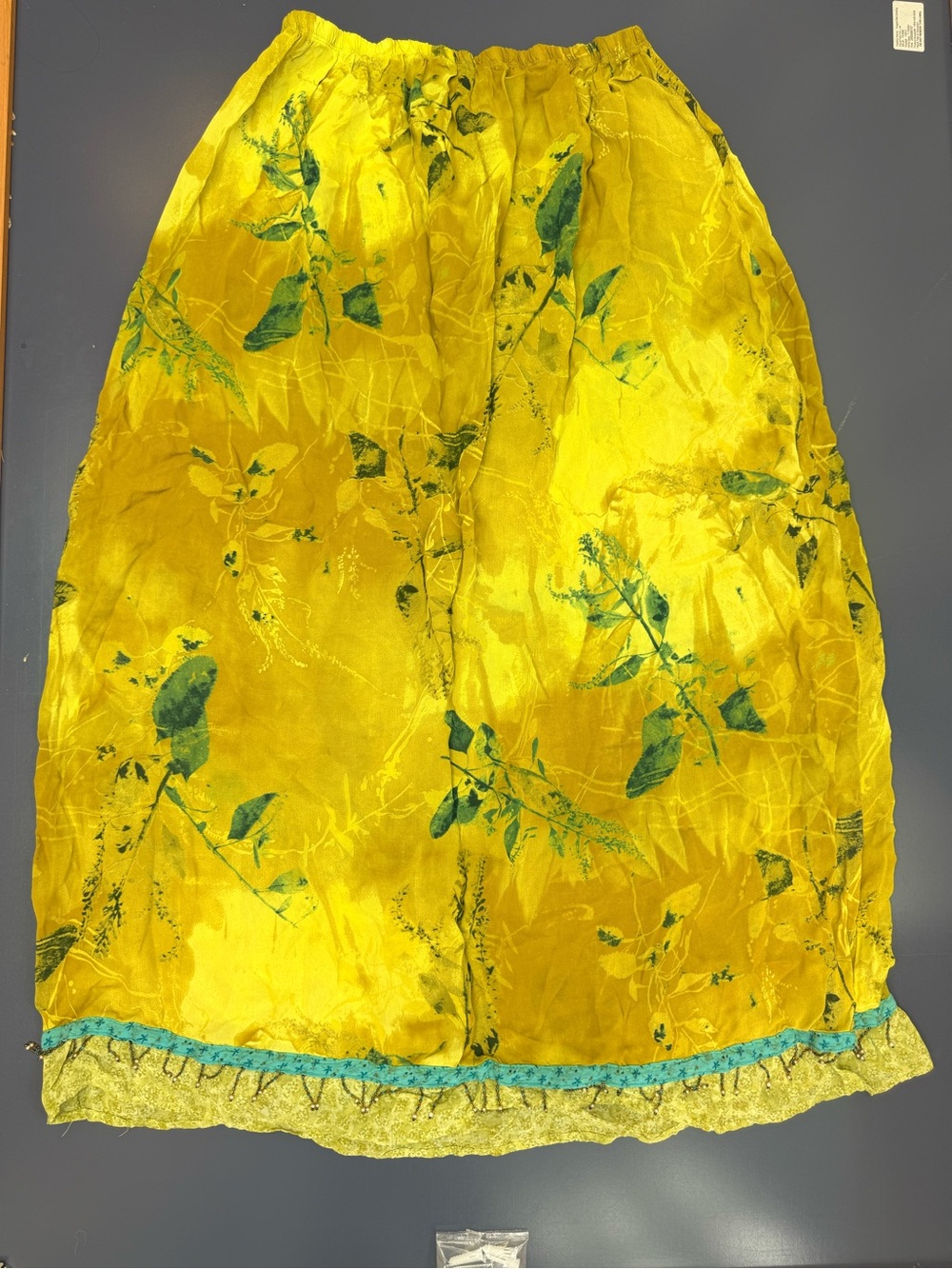 Carole Little Yellow Floral Maxi Skirt with Green Leaf Motif